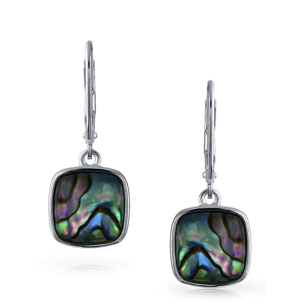 Sterling Silver Square Abalone Drop Earrings